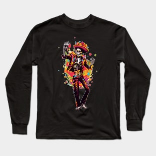 Colorful Day of the Dead Dia de Los Muertos Skeleton Dancing Long Sleeve T-Shirt